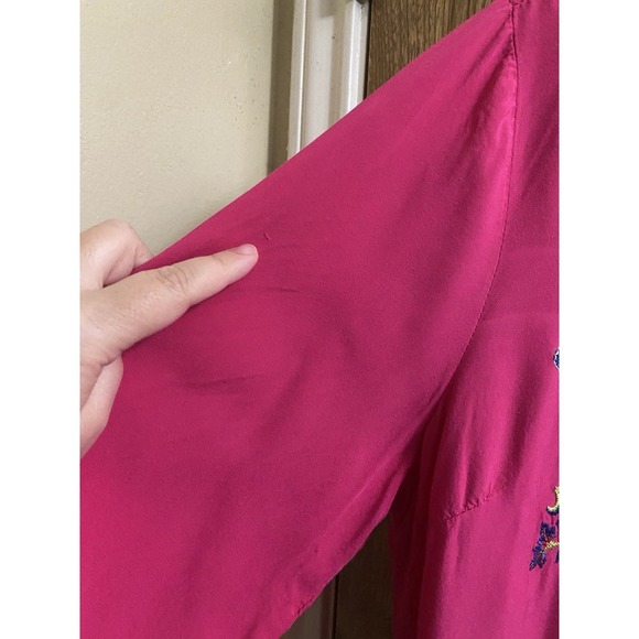 Luna Moon Hot Pink Boho Tunic Floral Embroidered Blouse Half Button Light Size L - Picture 6 of 16